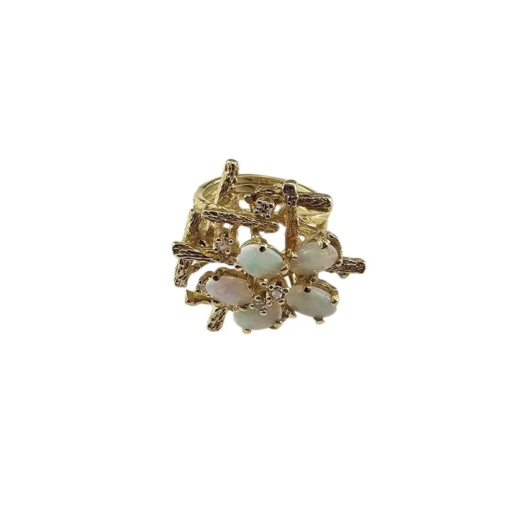 18K Yellow Gold Opal and Diamond Ring Size 5.5 #23551 - Picture 2 of 8